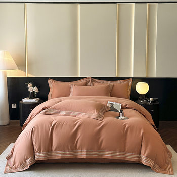 New solid color cotton embroidery ecological sanding set of four direct selling cotton Sanding Kit bedding wholesale