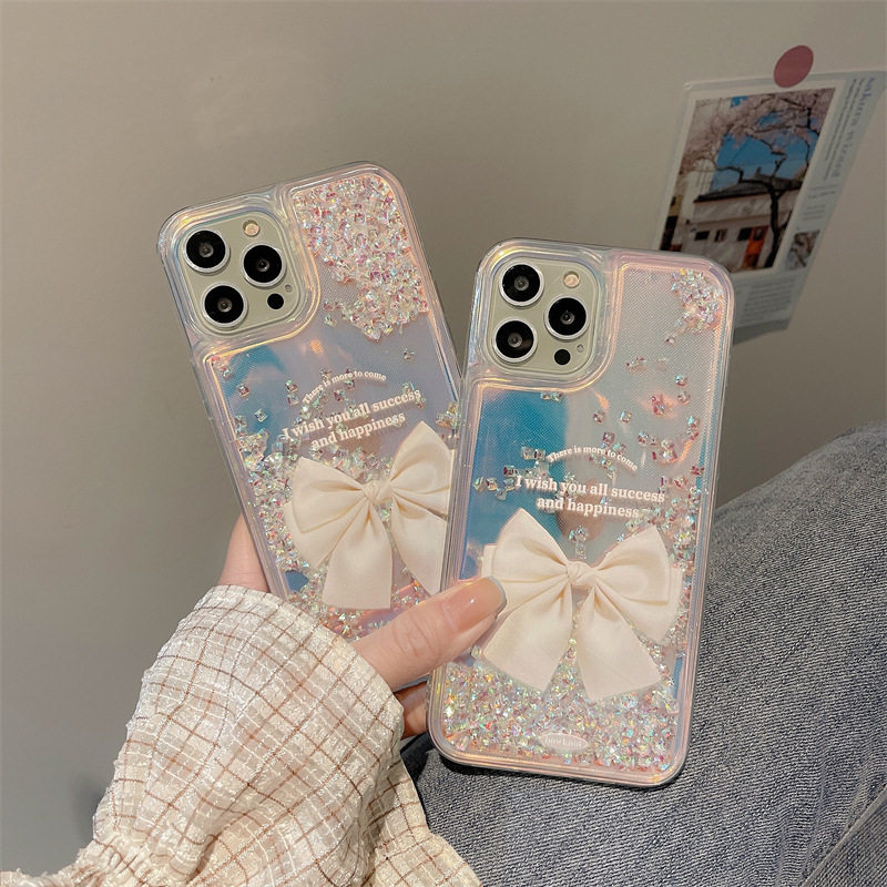 Bowknot Diamond Quicksand Case Suitable for Apple 17 Pro Max Phone Case iPhone 13/14 Set 16 Anti-Drop 2 for Women