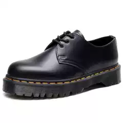 1461 Chunky Sole 3-Eyelet Leather Shoes for Women, Low-Top Genuine Leather British Style Round-Toe Casual Mid-Platform Boots