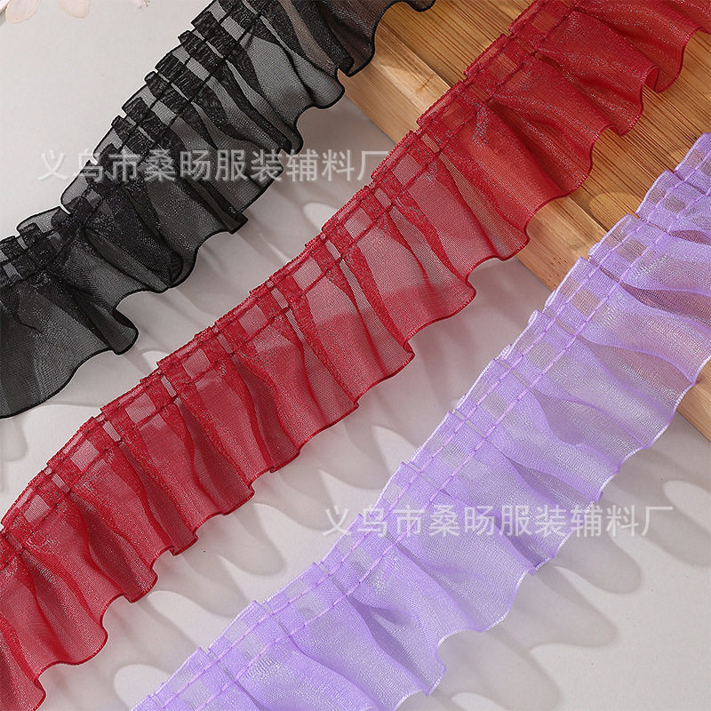 Factory direct 4cm snow yarn lace pleated mesh lace accessories handmade diy clothing skirt lace belt