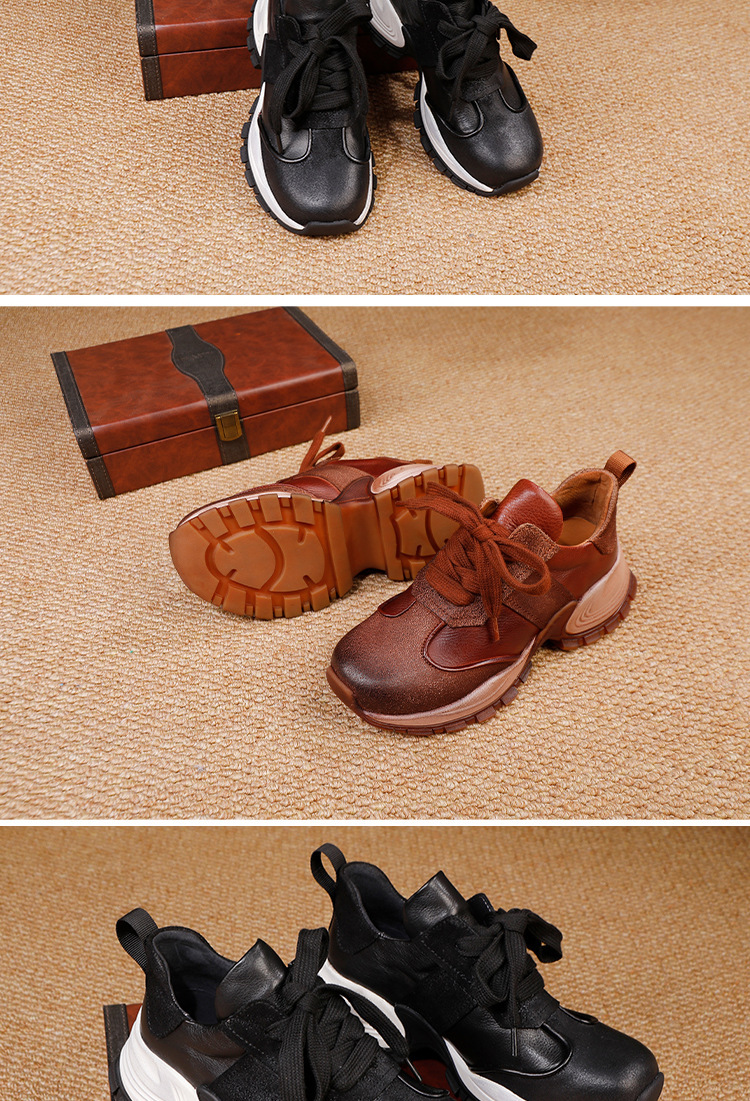 Giày sneaker nữ da bò thật phong cách thể thao cổ điển — nâu