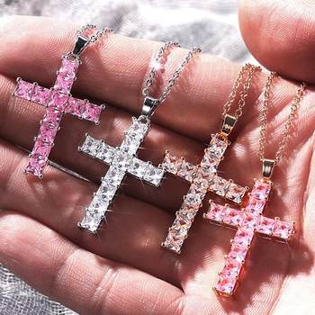 European and American Cross-Border Zircon Cross Necklace, Trendyy Ladies Classic Unisex Style Cross Necklace