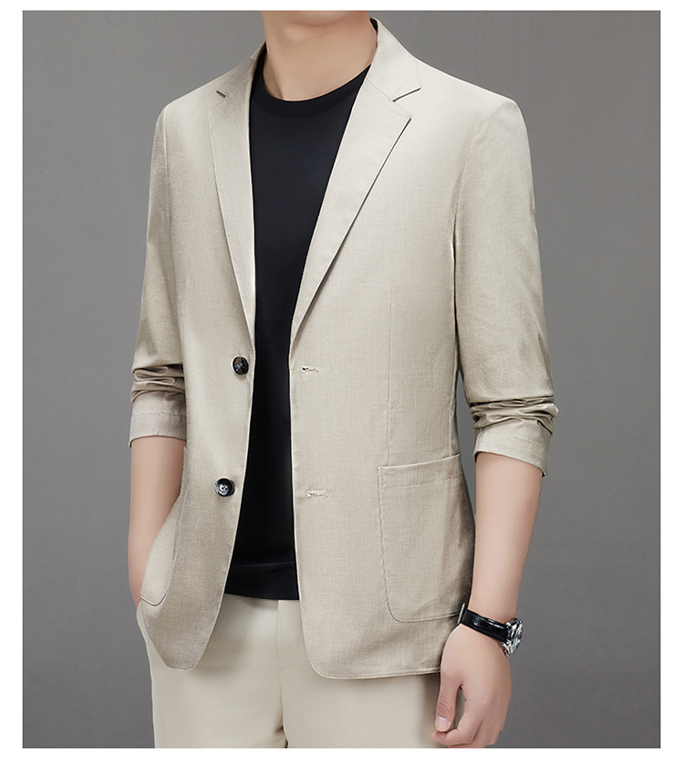 Áo blazer nam pha lanh tenxơ mỏng nhẹ không lót thoáng khí dáng ôm — Xám nhạt, Xám tro, Kaki