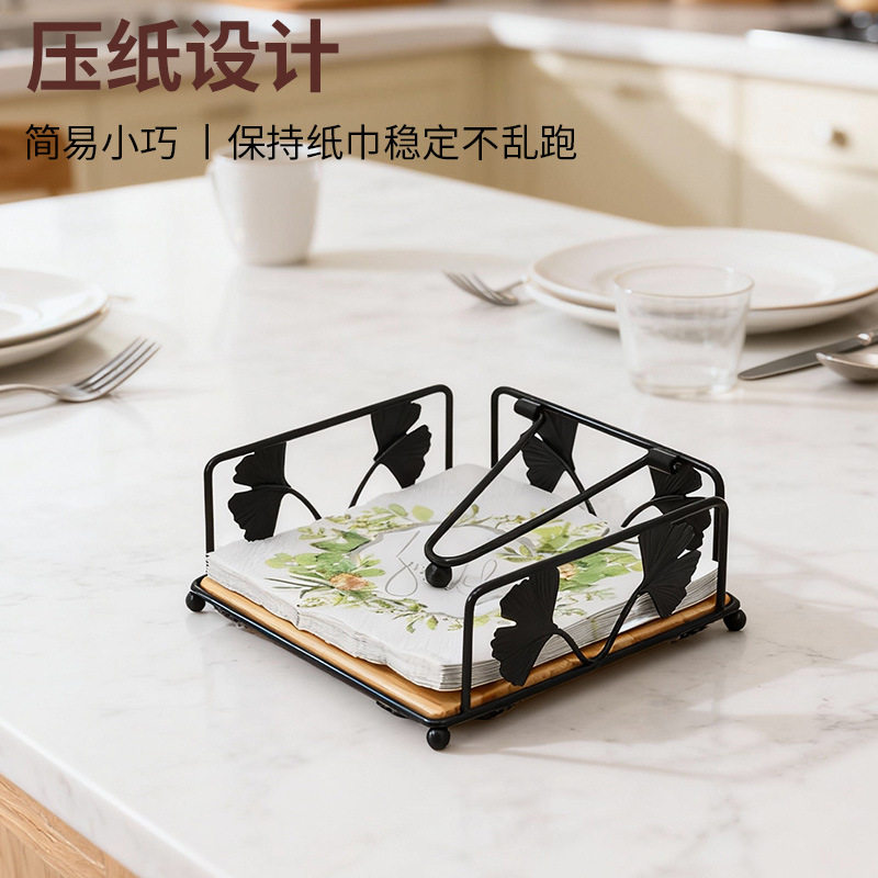 Iron Wooden Paper Towel Holder Square Paper Towel Holder Kitchen Storage Rack Hotel Paper Towel Storage and Organization Creative Paper Towel Box