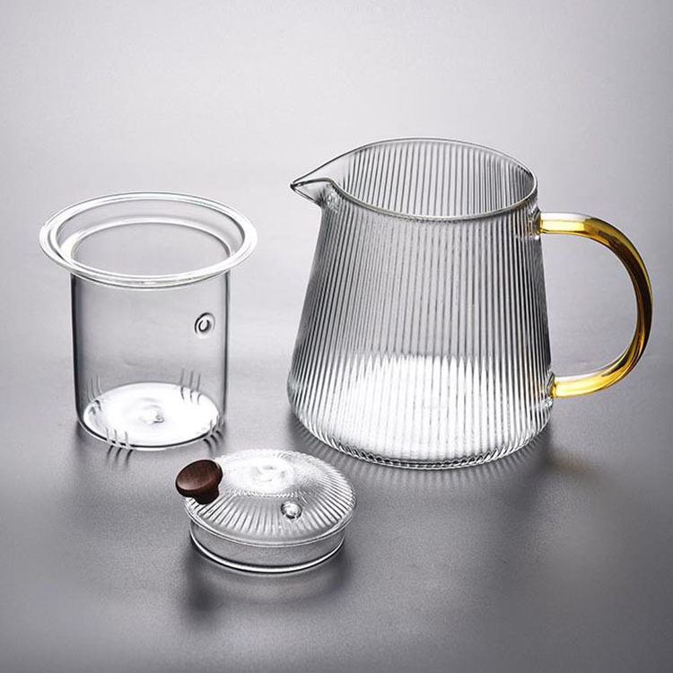 Vertical-Striped High Borosilicate Glass Teapot, Suitable for Electric Ceramic Stoves, Heat-Resistant Glass with Filter for Tea-Water Separation