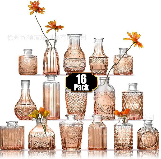 跨境热销复古玻璃花瓶插画高级感香薰瓶 透明ins风摆件小花瓶套装