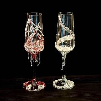 High-End Champagne Glass, Immortal Flower Butterfly Decoration, Toast Cup, DIY Material Package, Wedding and Engagement Ceremony Gift