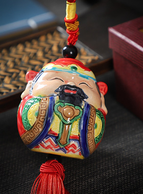 台湾交趾陶创意汽车摆件手绘福禄寿车载内饰挂件摆设伴手礼