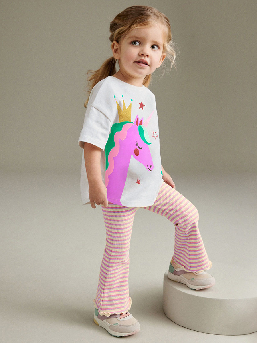 Source Factory Girls' Set, Summer Cartoon Kids' 2-piece Outfit, Girls' Set