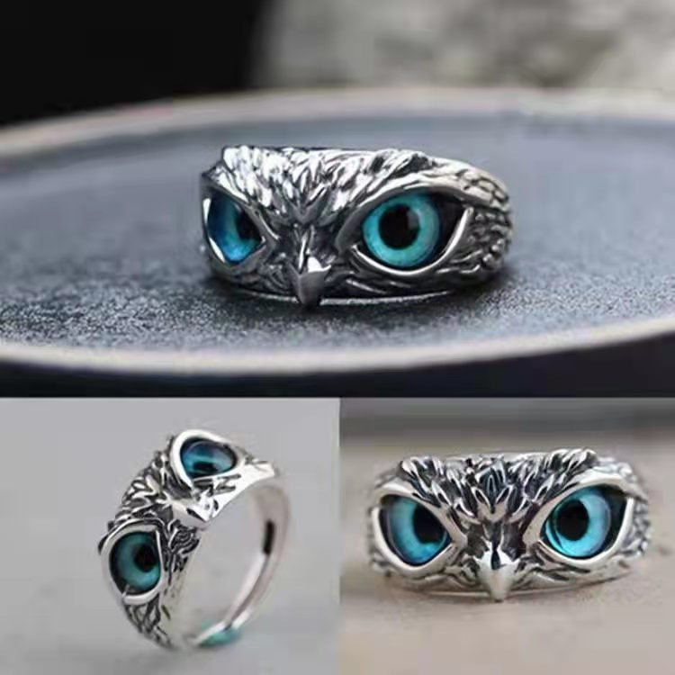 retro devil eye owl ring creative exaggerated animal couple...