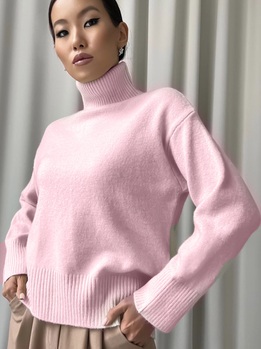 Womens Chunky Knit Sweater Solid Color Turtleneck Loose Fit Casual Autumn Winter Top Wholesale Available