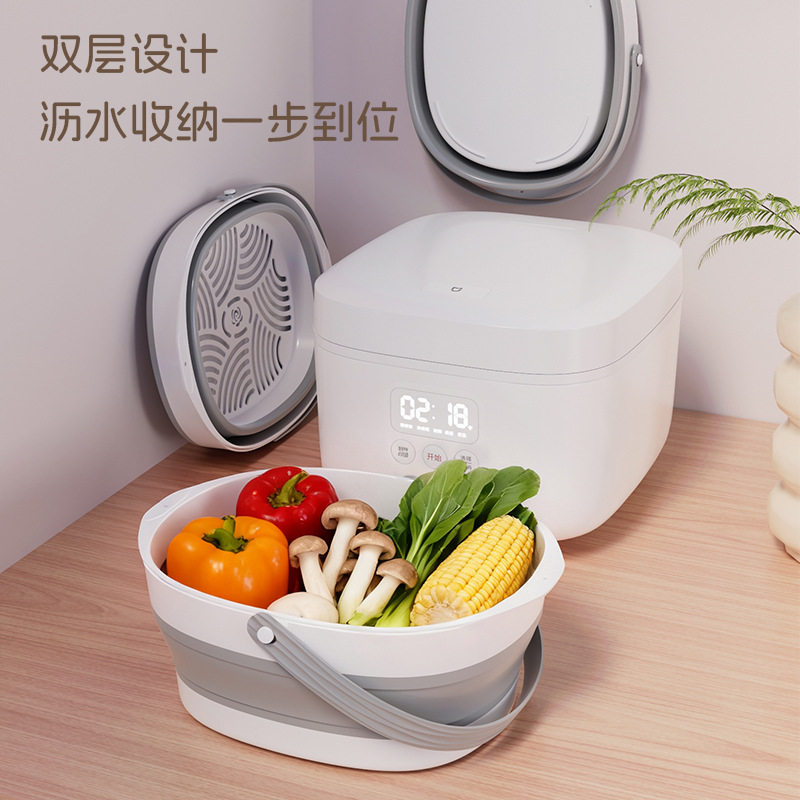 Foldable Drain Basket Vegetable Washing Basin Household Double-Layer Kitchen Drain Basket Large Vegetable and Fruit Washing Basin Drain Basket