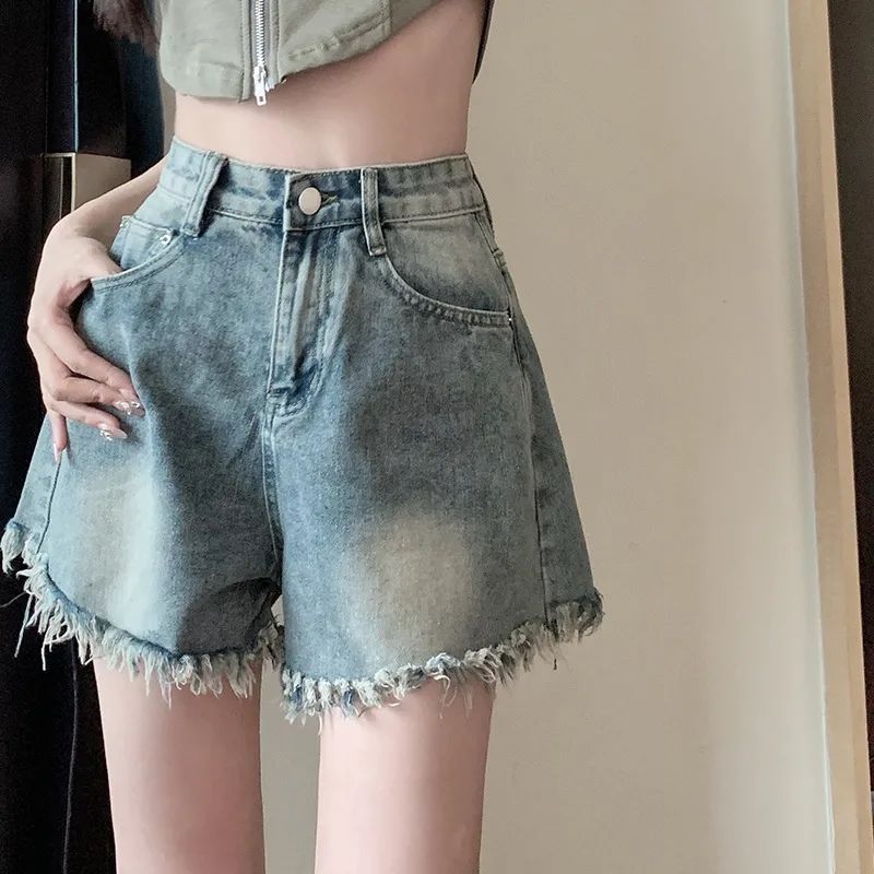 High Waisted Denim Shorts for Women Loose Fit Frayed Hem Slimming Design Summer Casual Wear Wholesale Available