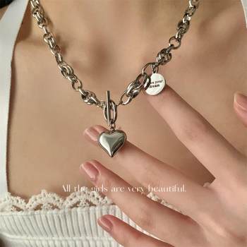 Titanium steel jewelry thick three-dimensional love pendant sweater necklace women's autumn and winter ins hip hop niche design sweater chain