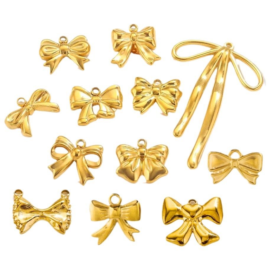 Stainless steel bow pendant tag DIY jewelry accessories earrings necklace jewelry accessories decorative pendant wholesale