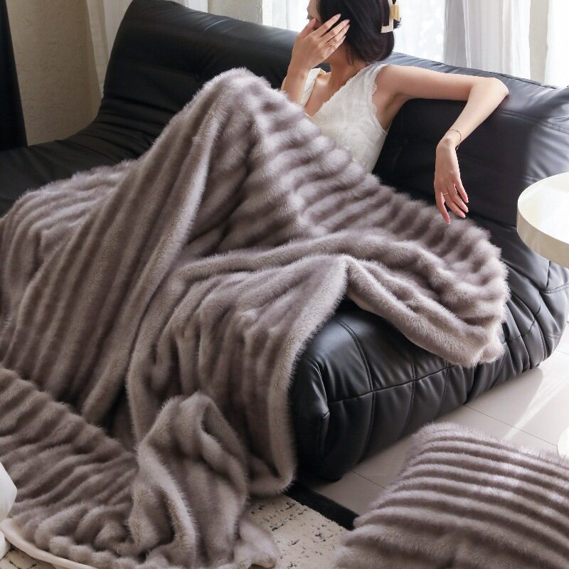 High-grade Class A Thickened Imitation Mink Fleece Imitation Fur Blanket Autumn and Winter Warm Sofa Blanket Nap Blanket Office Fleece Blanket 6
