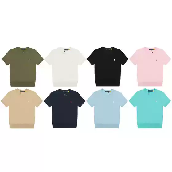 In Stock Ralph RL Academy Old Money Business Classic Crewneck Solid Color Pony Embroidery Breathable Knit Short Sleeve