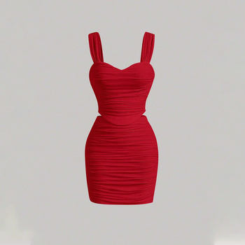 Amazon Cross-Border Women's Clothing 2026 Spring and Summer New Pleated Slim-Fit Suit with Camisole Top and Hip-Hugging Short Skirt Two-Piece Set