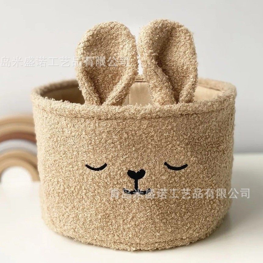 Cross-border Cartoon Rabbit Teddy Velvet Storage Basket Hallway Sundries Storage Basket Household Clothing Snack Toy Storage Basket