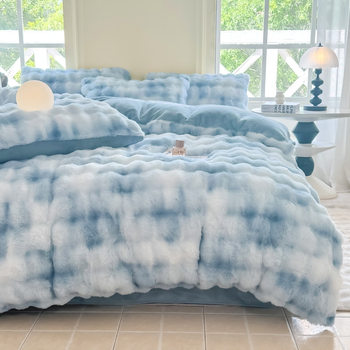 Cross-Border High-Weight Imitation Rabbit Fur Four-Piece Set, Light Luxury and High-End Feel, Bed Sheet and Duvet Cover, Dormitory Three-Piece Set, Manufacturer Wholesale