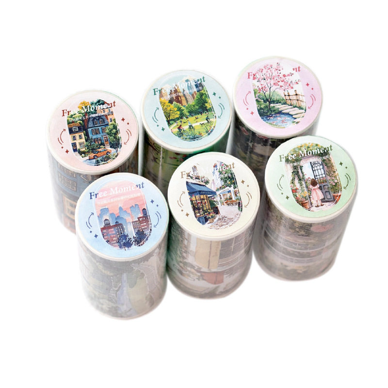 Free Moment Washi Tape Long Loop Tape Literary Hand-Painted Watercolor Street Flower Wall Garden Handbook Collage Paper