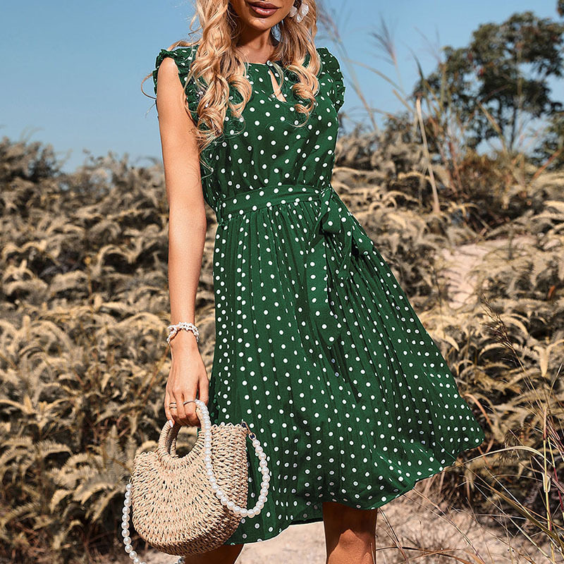Polka Dot Ruffled Dress Short Sleeve Round Neck Summer Fashion Casual Wear for Women Wholesale Available