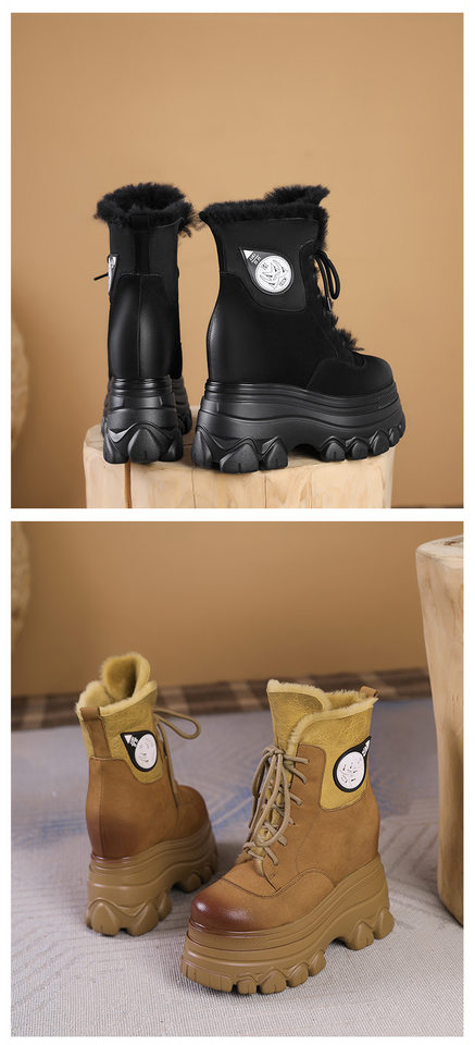 Boot Nữ Cổ Lông Đế Dày Chiều Cao Đế Khoảng 12cm Da Mờ Màu Nâu, Đen chi tiết 7