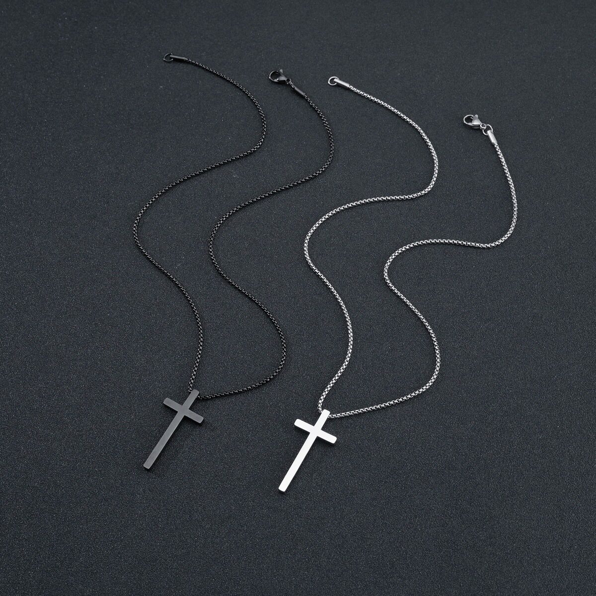 Cross-border European and American Cross Necklace Men's Simple Fashion Long Pendant Color-free Woolen Chain All-match Accessories Women