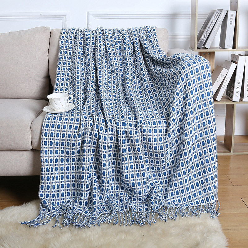 Summer Air-conditioning Blanket Knitted Blanket Houndstooth Tassel Sofa Blanket Small Blanket Bed End American Wool Nap Blanket