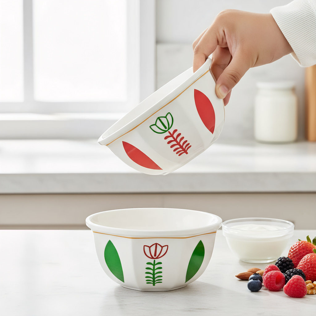 Red and Green Tulips 6inch Traditional Arabian Festival Chocolate Dessert Bowl Ceramic Microwave Oven Suitable