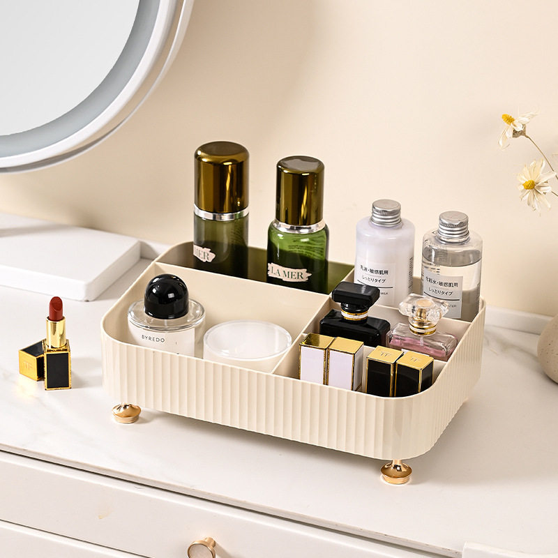 Cream Style Desktop Cosmetics Storage Box, Dressing Table, Skin Care Product Storage Rack, Sundries Remote Control Compartment Organizing Box