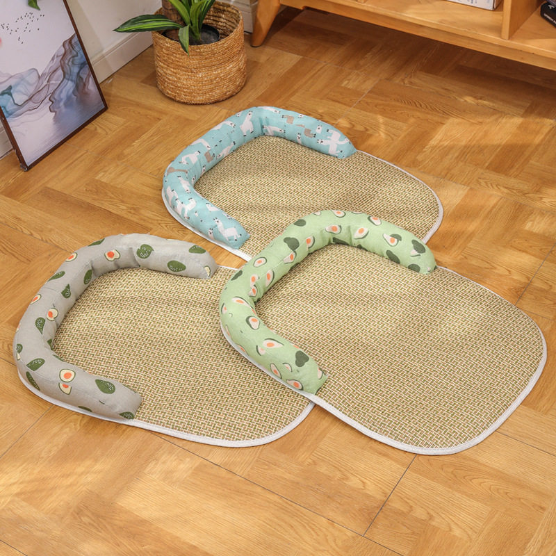 Summer Pet Mat Dog Rattan Nest Ice Sleeping Mat Ice Mat Cats and Dogs Nest Mat Summer Supplies Anti-slip Bottom