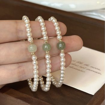 Xiaohongshu'S Popular Hetian Jade Bracelet, Cool Feeling Shijia Pearl, Exquisite and Gentle, New Mid-Century Style Round Bracelet