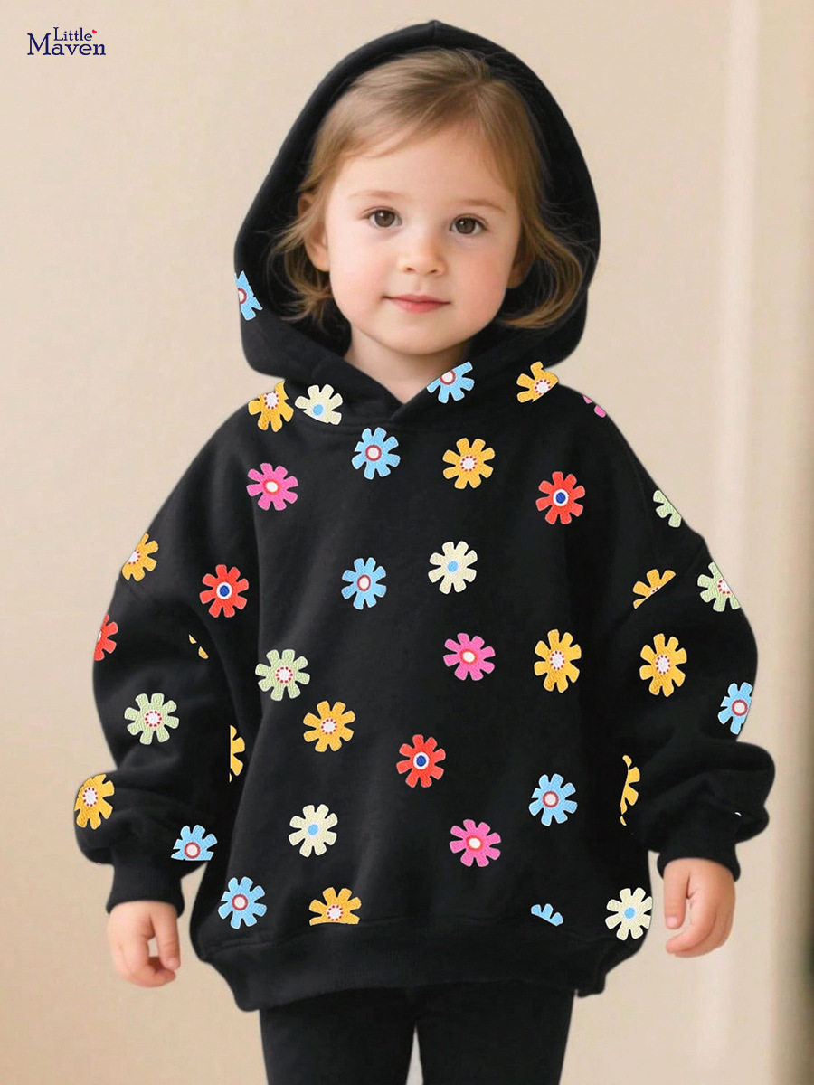 Girls' Autumn Hoodie, Kids' Hooded Sweatshirt, Cute Floral Top