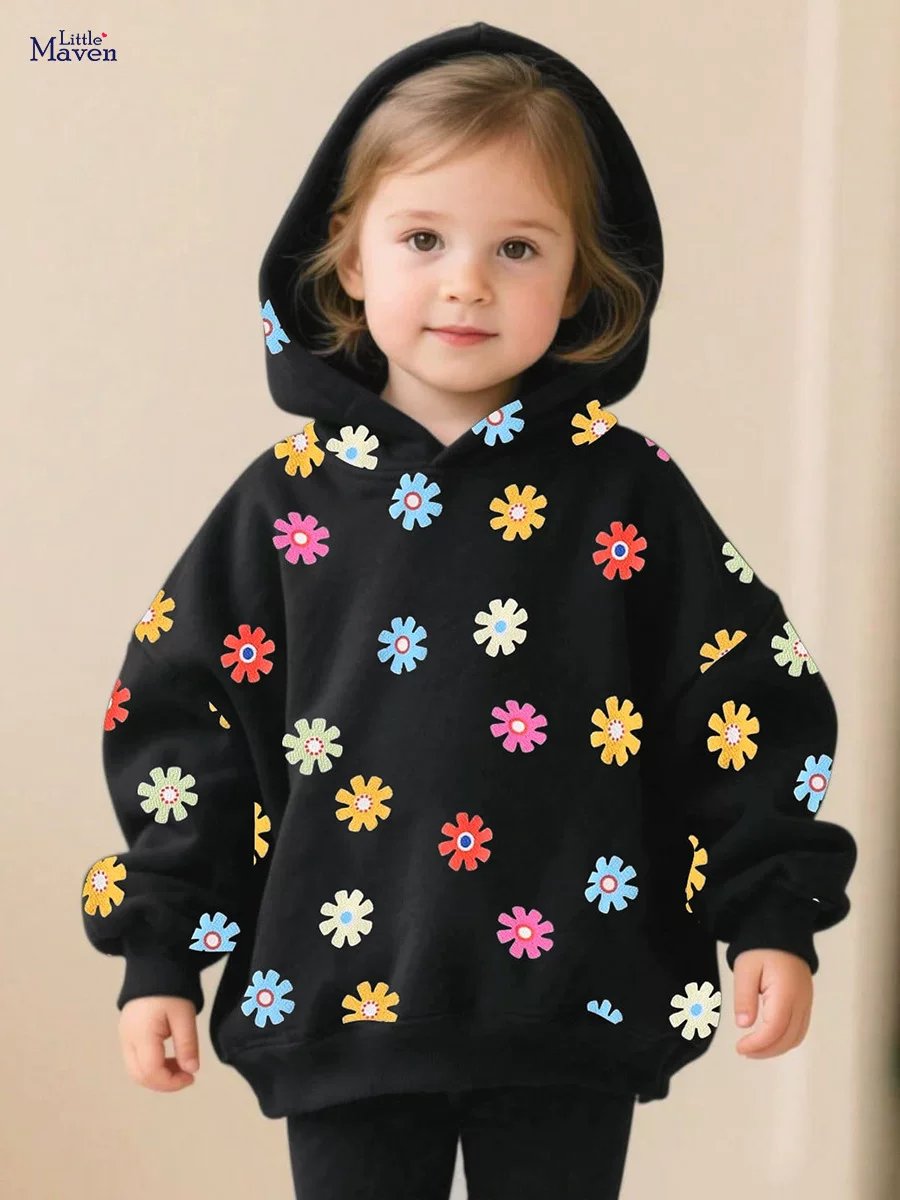 Girls' Autumn Hoodie, Kids' Hooded Sweatshirt, Cute Floral Top