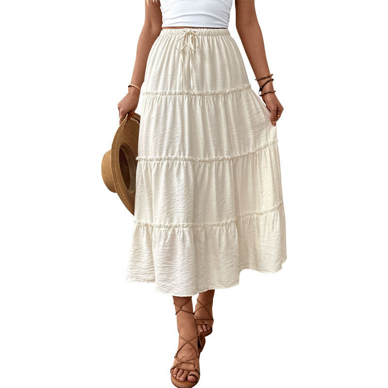 Layered Solid Color Summer Maxi Skirt Casual Style Minimalist Design Adjustable Tie Wholesale Available