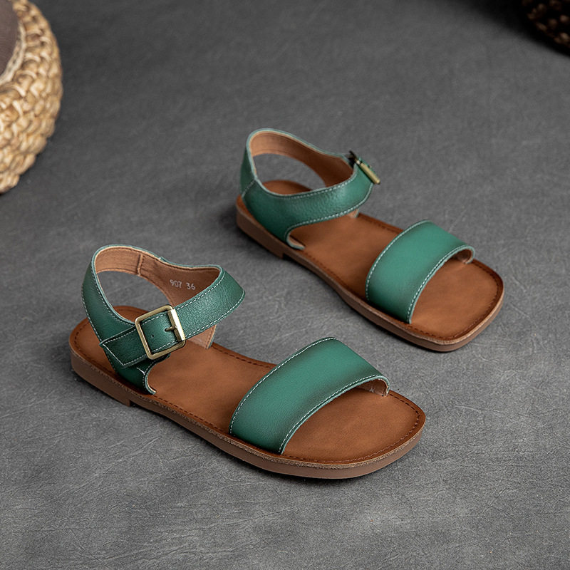 Dép Sandal Nữ Quai Ngang Khóa Cài Phong Cách La Mã Đế Cao 3cm - 4cm Màu Nâu, Xanh, Kem