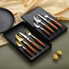 Cross-border 304 stainless steel knife, fork and spoon Japanese style ins wooden handle tableware Western food tableware set retro style logo