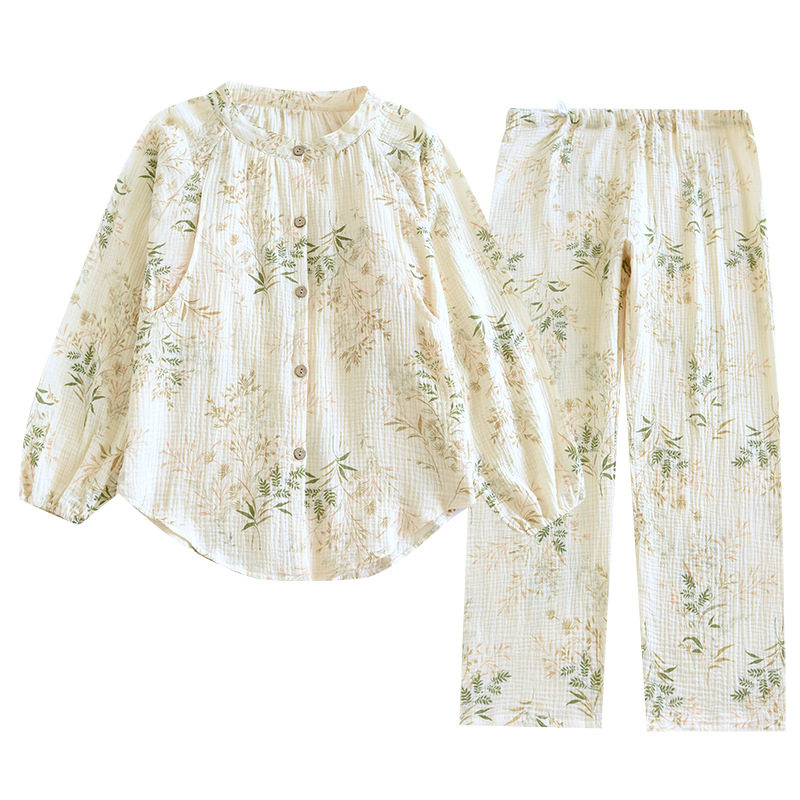 Spring and Autumn with Chest Pad Pure Cotton Moon Clothing plus size Pregnant Women Nursing Home Pajamas Summer Thin Gauze Postpartum Nursing