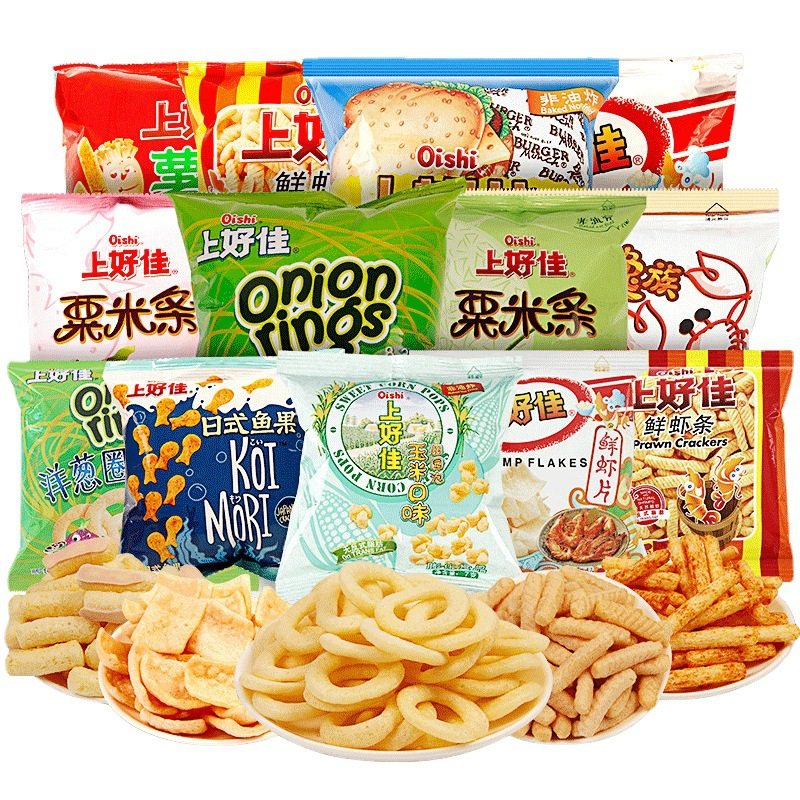 Shanghaojia potato chips wholesale shrimp strips fresh shrimp slices onion rings chips casual puffed food online red snack gift bag
