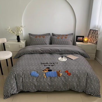 Autumn and winter thick sanding four-piece cotton cotton 2024 new cartoon boys and girls bed three-piece set