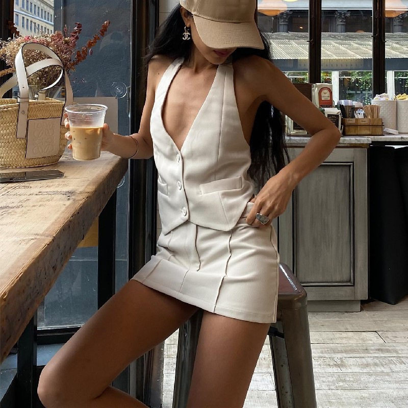 French Vintage Sleeveless Button Up Cardigan Irregular Vest Chic Crop Top Fall Outfit for Trendy Women Wholesale