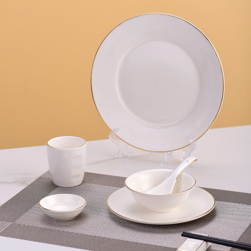Hotel high-end club golden edge table decoration tableware new Chinese ceramic plate Bowl Bone dish suit three-piece set four-piece set