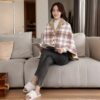Wholesale In-Stock Christmas Cross-Border Trendy Women's Gray and White Checkered Shawl Blanket Double-Layer Thickened Warm Nap Blanket Cover Blanket