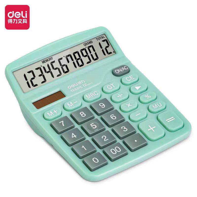 得力TE837C桌面计算器大屏幕财务会计学生办公用太阳能电子计算机
