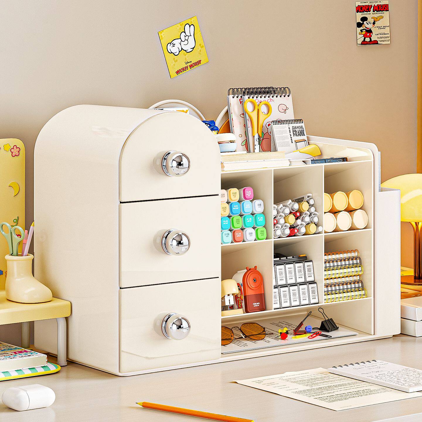 Drawer-Type Desktop Storage Box Office Desk Stationery Storage Rack Large-Capacity Oblique Socket Pen Holder Book Stand Shelf