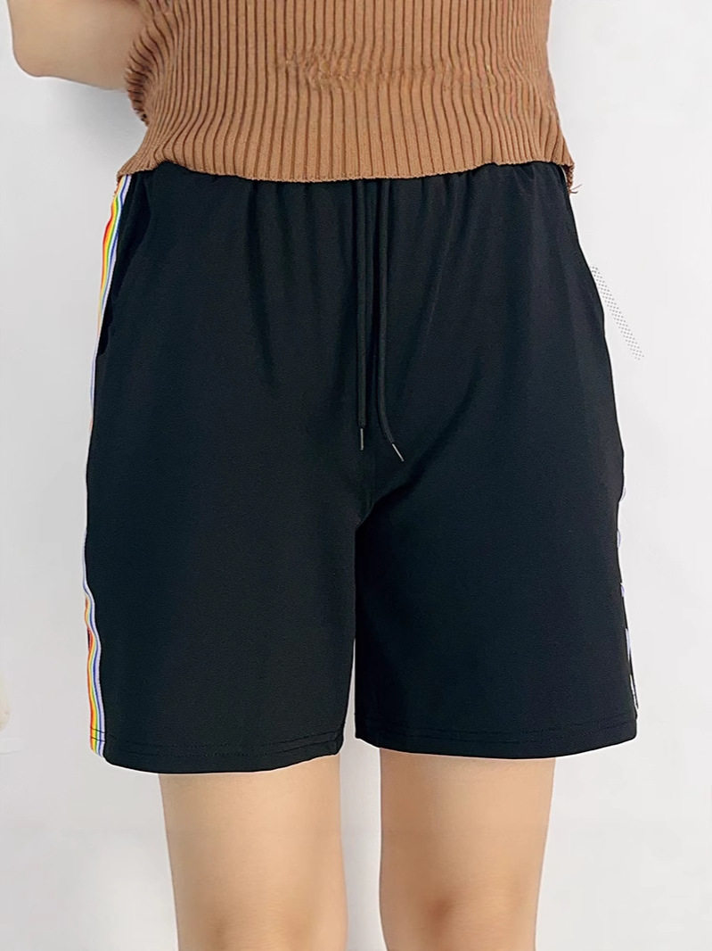 Shorts de sport garçons grands enfants, été mince, taille haute ample, séchage rapide, rayures arc-en-ciel, amincissant, short large casual mi-genou