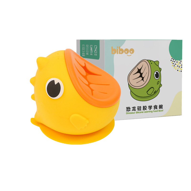 Silicone bowl spoon children's complementary food feeding dinosaur bowl suction cup children's bowl baby complementary food silicone suction cup bowl snacks