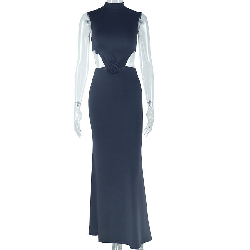 Fashionable Solid Color Maxi Dress for Women Sleeveless Round Neck Backless High Slit Ideal for Parties and Casual