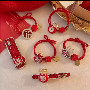 Red Zodiac Year Hair Tie with a High-End Feel, Exquisite Elastic Hair Band for Women, Suitable for Autumn and Winter, Bun Hair Tie for the New Year of 2025